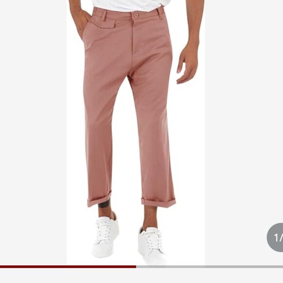 Mens Chino Pants Flat Front Slim Fit Cropped Dress Pants Casual Slacks NEW LARGE - Picture 1 of 7